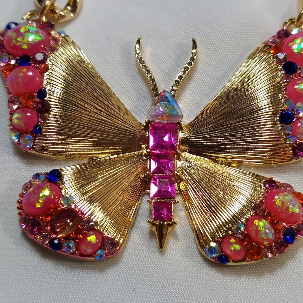 NWT Natasha Butterfly Necklace 12 inch Chain Colorful Gemstones - Picture 6 of 6
